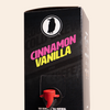 Black 100 brew box with 'Cinnamon Vanilla' text and a red tap dispenser on a beige background.